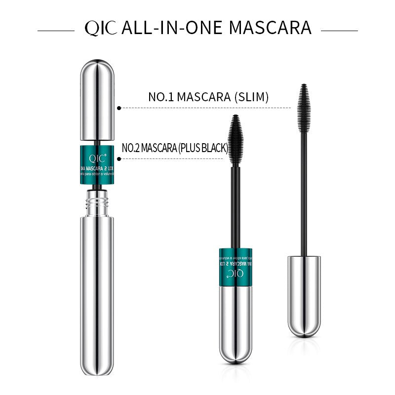 QIC Double Head Waterproof Mascara 4D Thick Pull Long Curl Eyelashes Liquid Not Easy Dizzy Dye Eye Lashes Quick Waterproof
