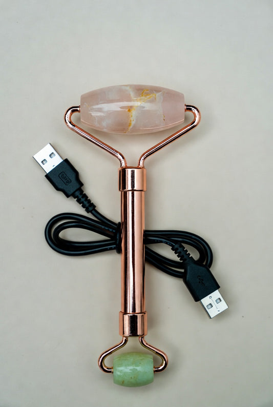 Electric Rose Quartz Roller Slimming Face Massager Lifting Natural Jade Facial Massage Stone Skin Massage Tool Gold Beauty Bar