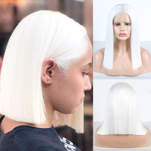White Short Bob Lace Part Wig
