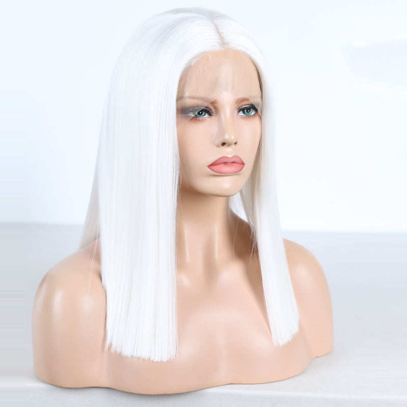 White Short Bob Lace Part Wig