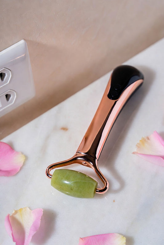3In1 Electric Vibrating Natural Rose Quartz Jade Facial Roller